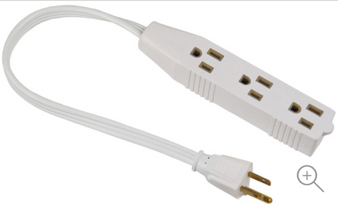 6' 16 AWG AC Extension Cord With 3 Outlets 